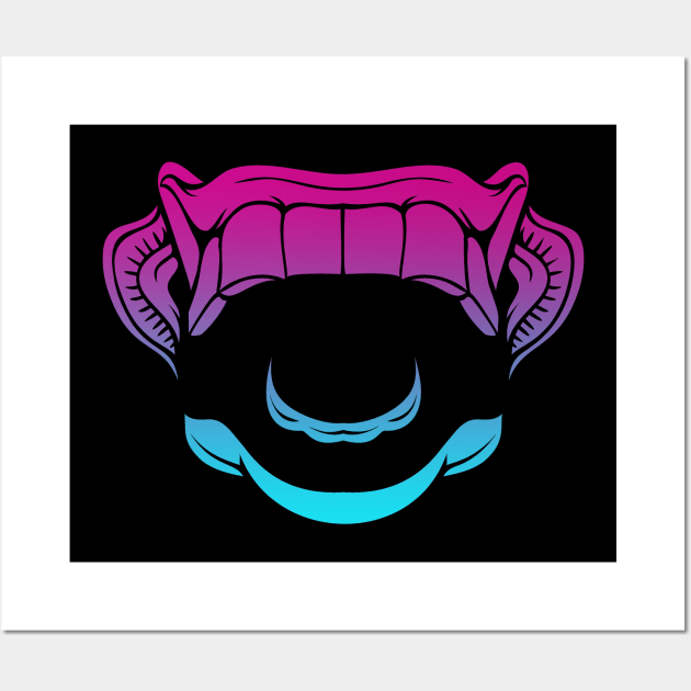 Bali Human Mask Fangs Vaporwave Wall Art by aaallsmiles